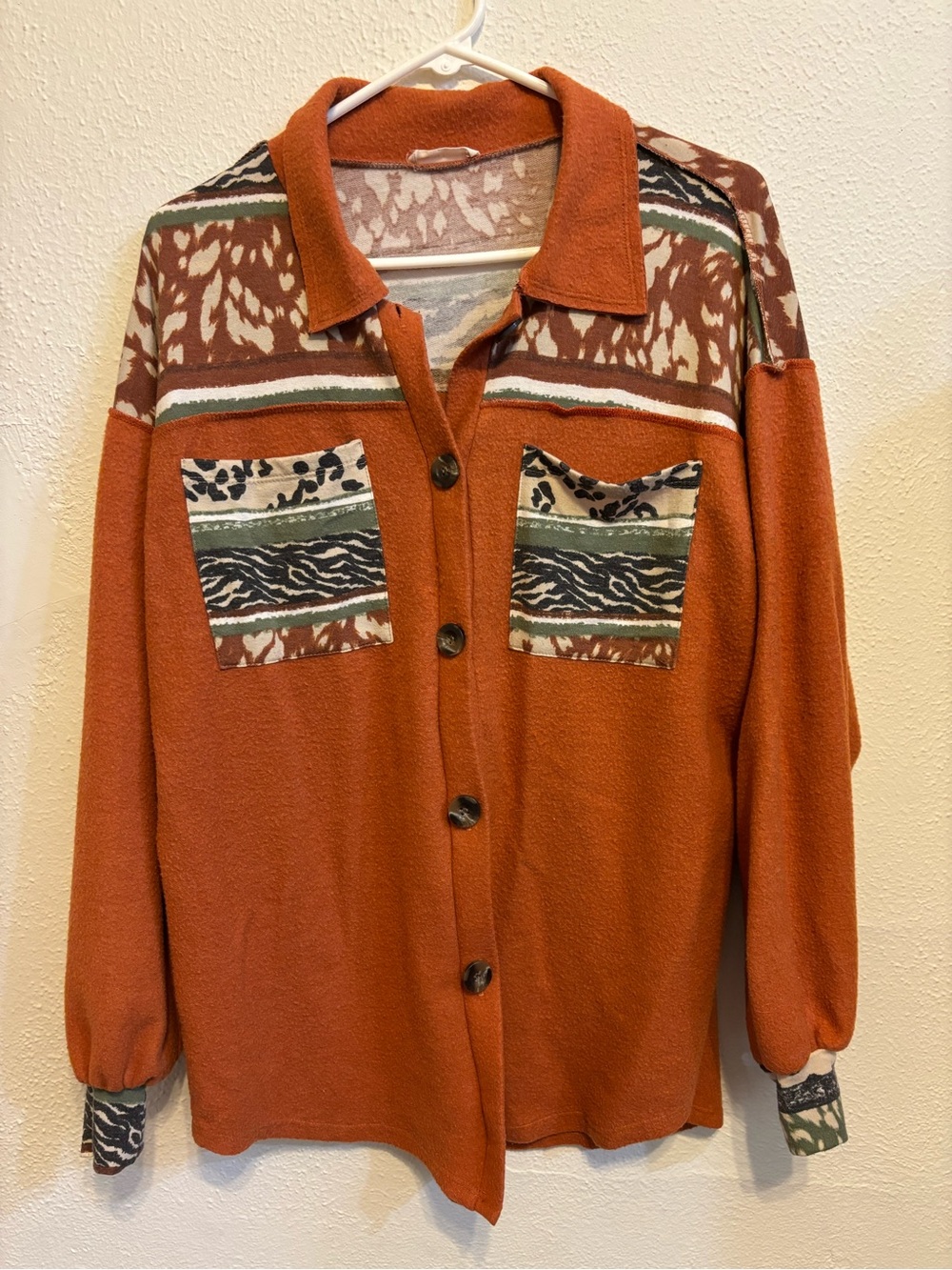 Orange & brown button-up size large